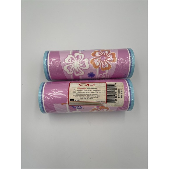 Wallpaper Border 2 Rolls  7" OP Wall Border 15' NIP Pink Blue Retro Groovy Motif - Picture 1 of 4